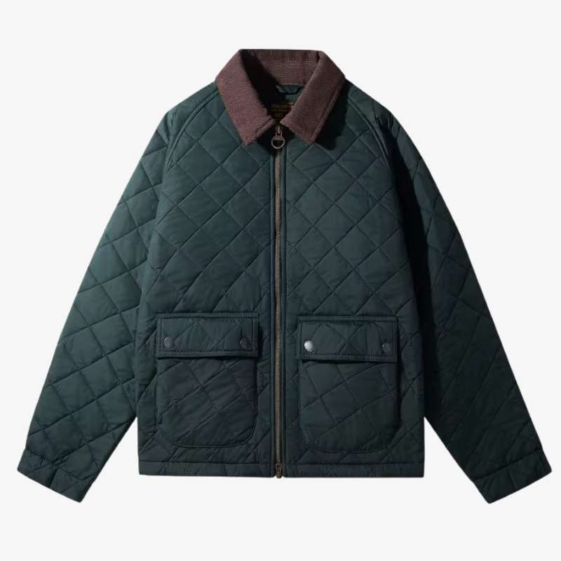 Münster Klassische Steppjacke mit Rautenmuster und Cordkragen