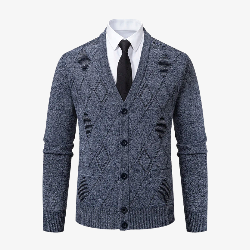 Baden-Baden V-Ausschnitt Cardigan mit Rautenmuster