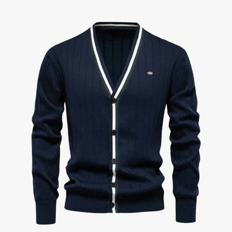 Cardigan a coste Tegernsee con strisce a contrasto