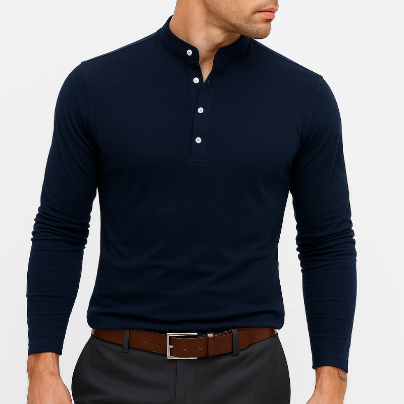 Frankfurt Elegant Langarm-Henleyshirt mit Stehkragen