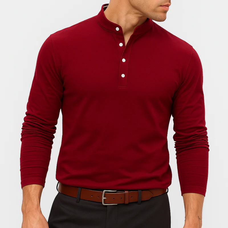 Frankfurt Elegant Langarm-Henleyshirt mit Stehkragen