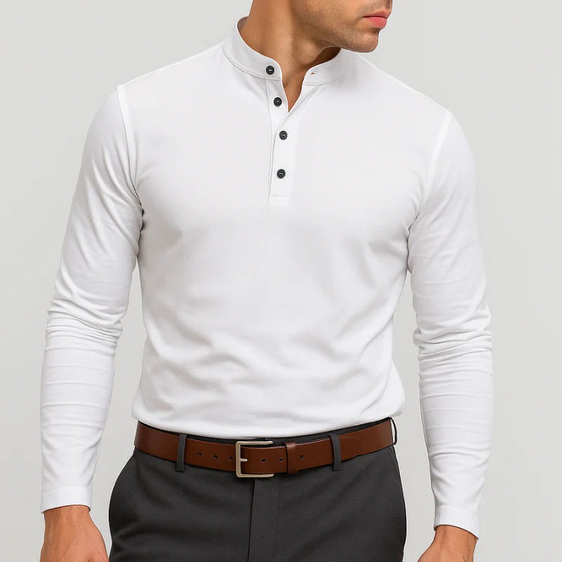 Frankfurt Elegant Langarm-Henleyshirt mit Stehkragen
