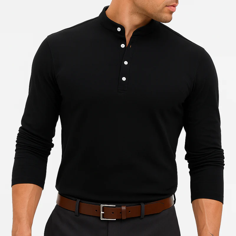 Frankfurt Elegant Langarm-Henleyshirt mit Stehkragen