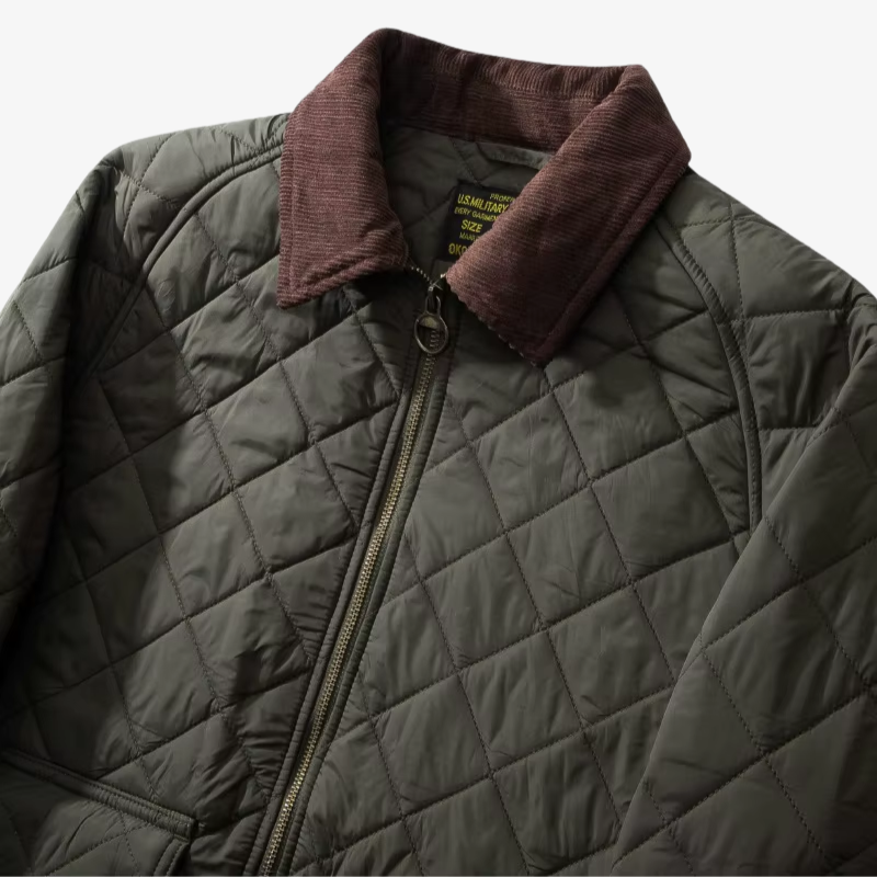 Münster Klassische Steppjacke mit Rautenmuster und Cordkragen