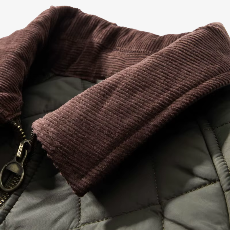 Münster Klassische Steppjacke mit Rautenmuster und Cordkragen
