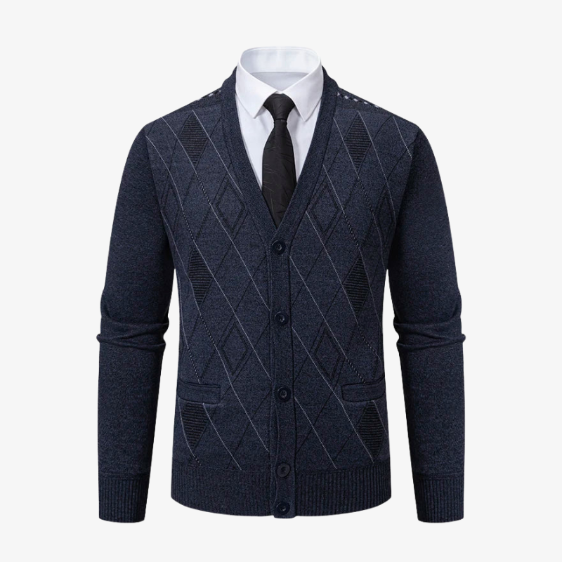 Baden-Baden V-Ausschnitt Cardigan mit Rautenmuster