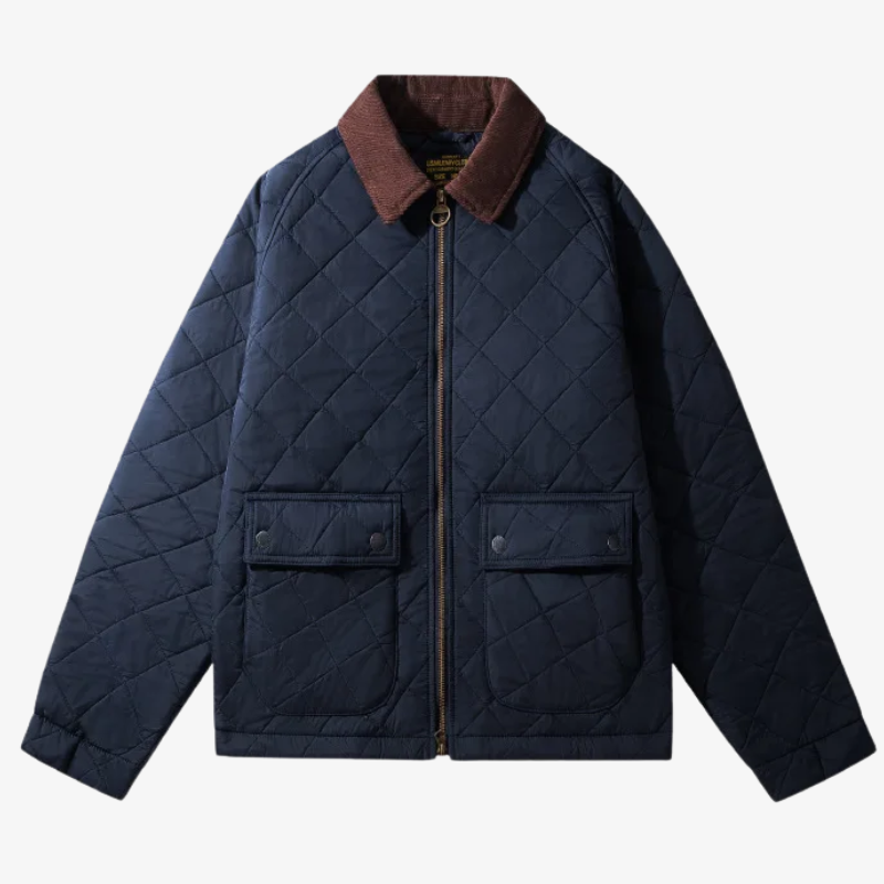 Münster Klassische Steppjacke mit Rautenmuster und Cordkragen