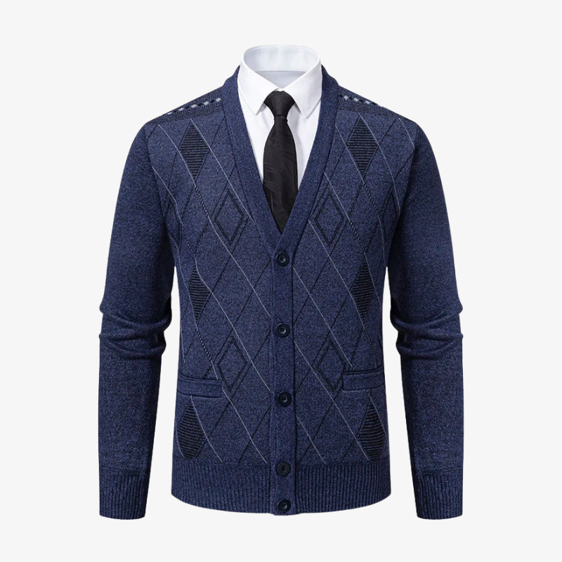 Baden-Baden V-Ausschnitt Cardigan mit Rautenmuster