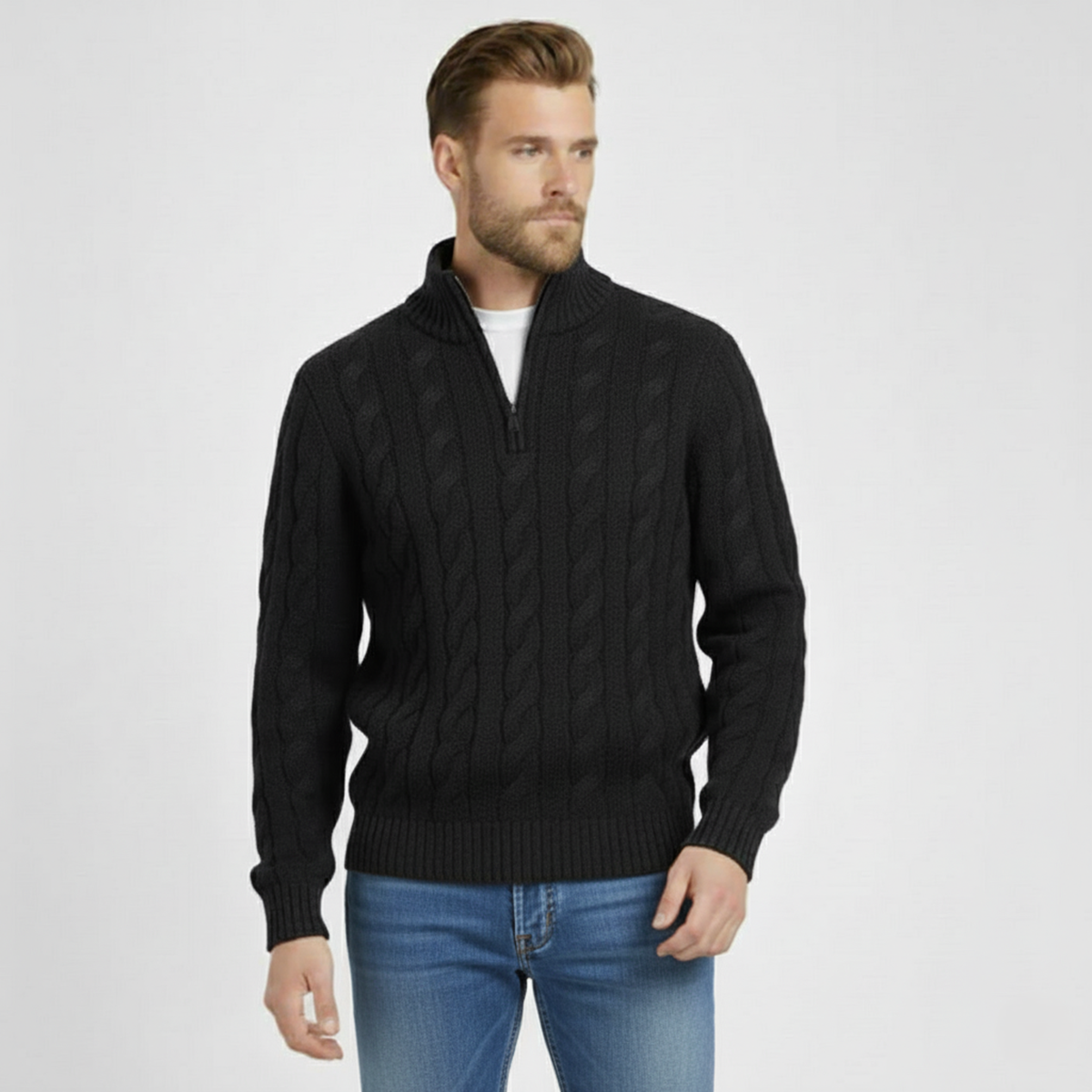 Garmisch Zopfstrick-Pullover mit Halbreißverschluss